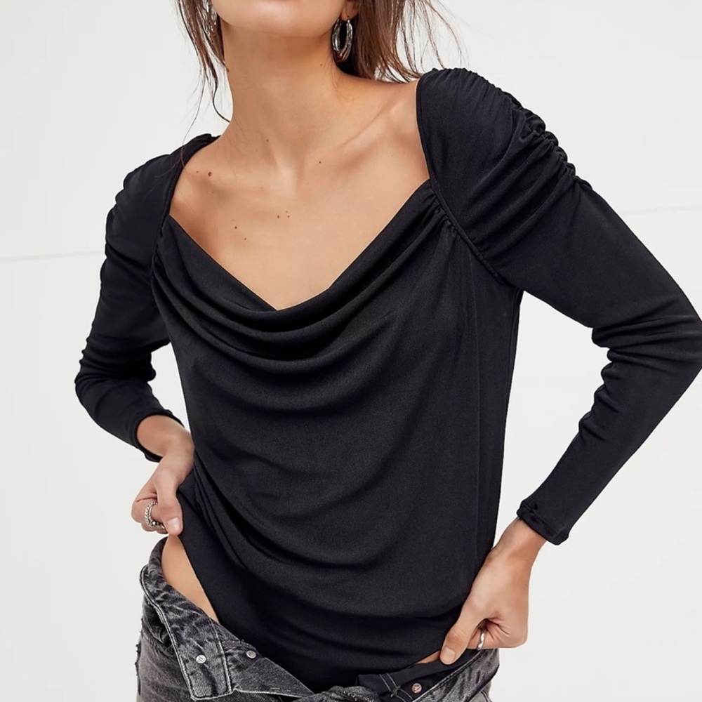 NEW Free People Intimately Women Oh Lucky You Ruched Sleeve Bodysuit
